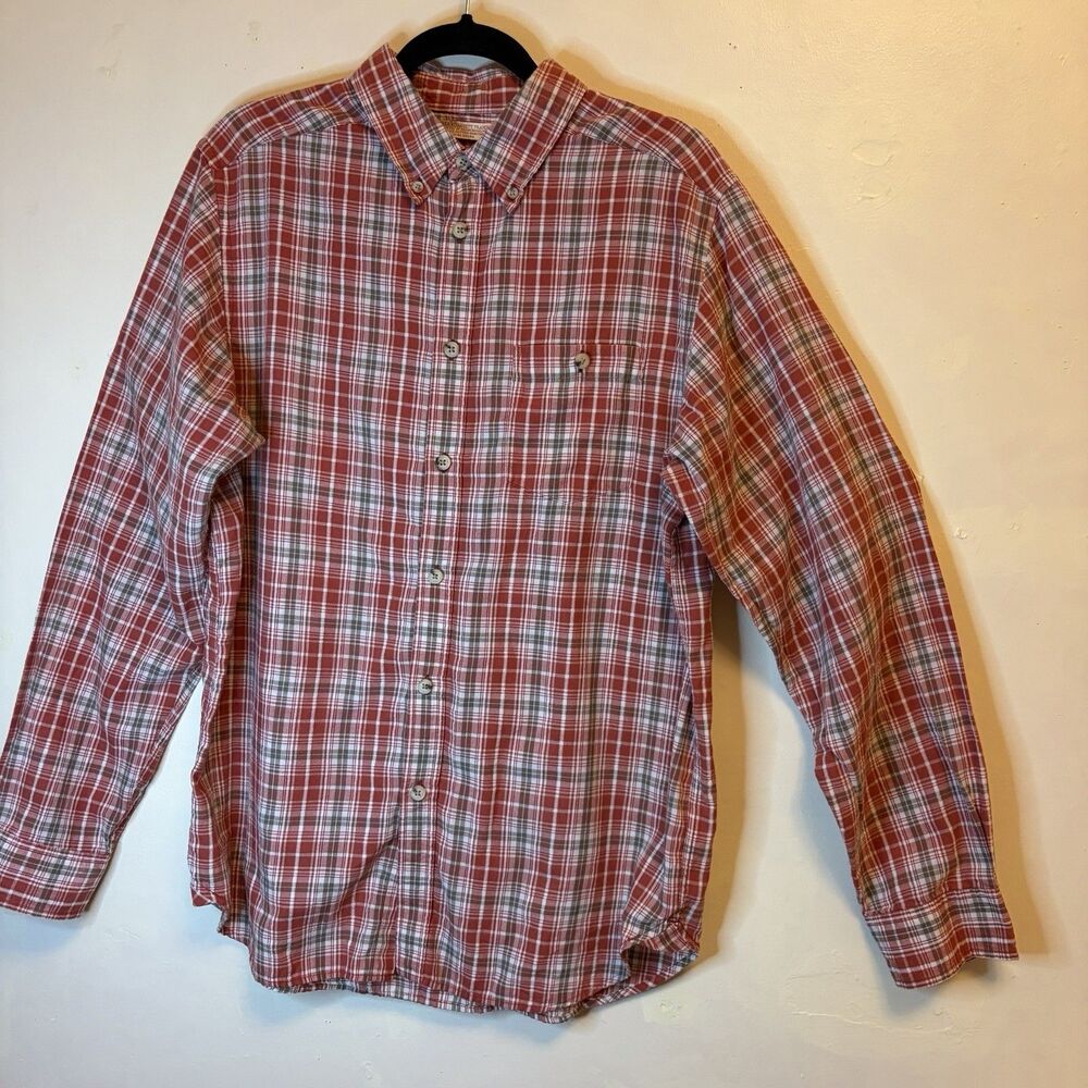Narragansett Traders Distressed Red Plaid Button Down Long Sleeve Men's Large